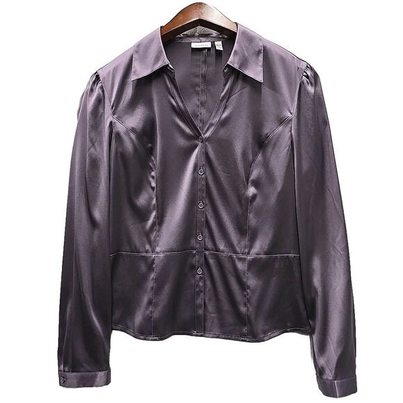 Semantiks Women's Silk Blouse Sz M Petite Purple Sage Quiet Luxury NWT $78 - Picture 1 of 9
